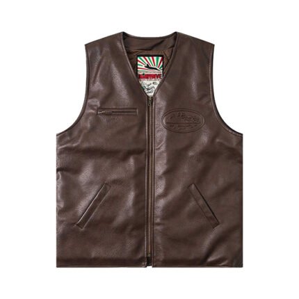 Corteiz Skydive Brown Leather Jacket