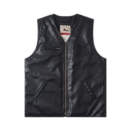 Veste En Cuir Noir Corteiz Skydive